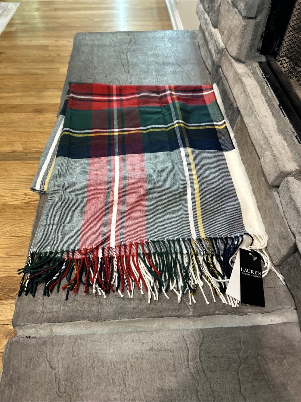 Lauren Ralph Lauren Plaid Scarf With Fringe NWT 30x72